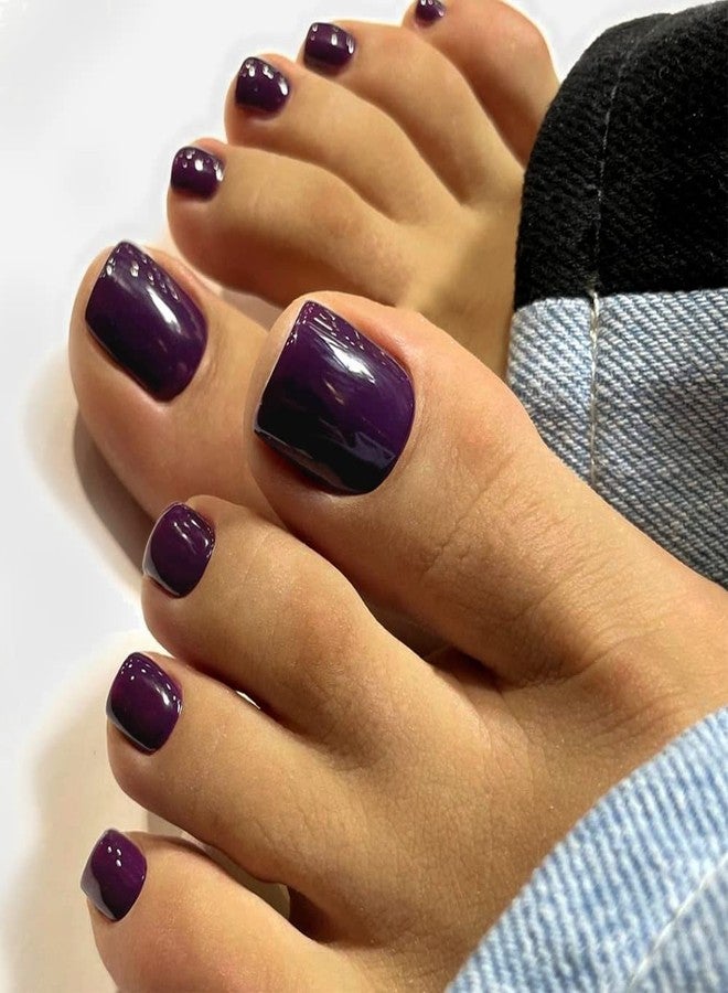 KXAMELIE Dark Purple Press-on Toenails, 24Pcs Glossy Square Acrylic False Nails - Image 2